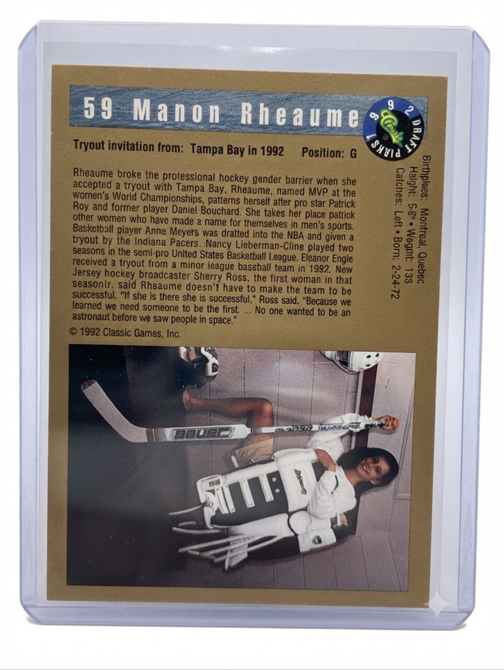 🇨🇦 Manon Rheaume 1992 Rookie Card - Picture 2 of 3